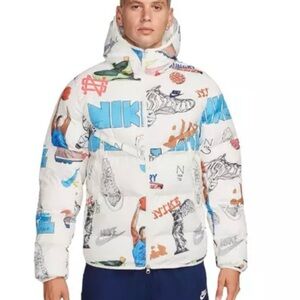 Nike Men's Graphic Puffer Jacket - White and Blue